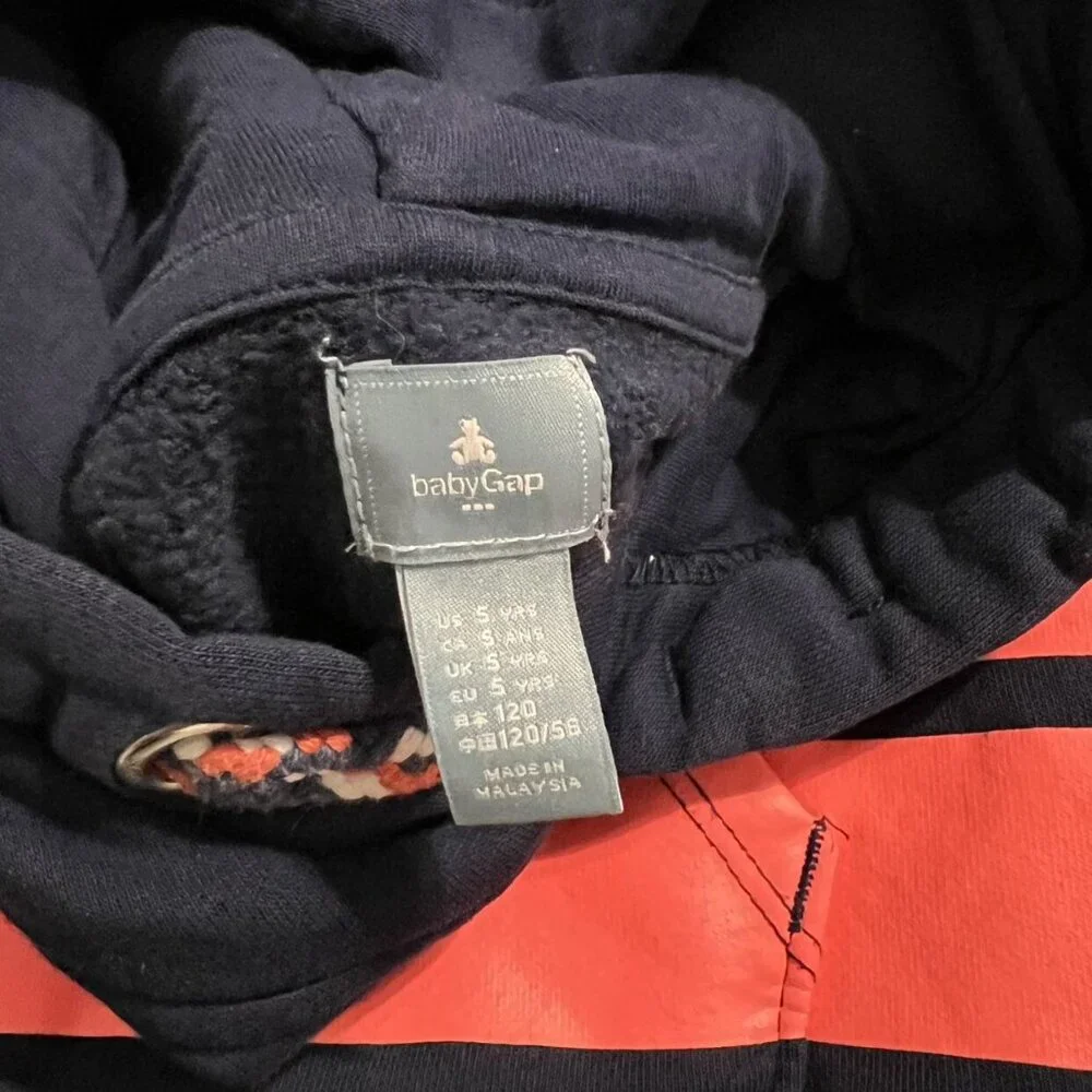 Baby Gap 5Y Navy Blue & Coral Hoodie Sweatshirt